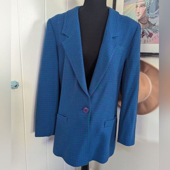 VTG Pendleton Houndstooth Blazer 14 Academia Eclectic Preppy Boho Grannycore - Picture 1 of 10